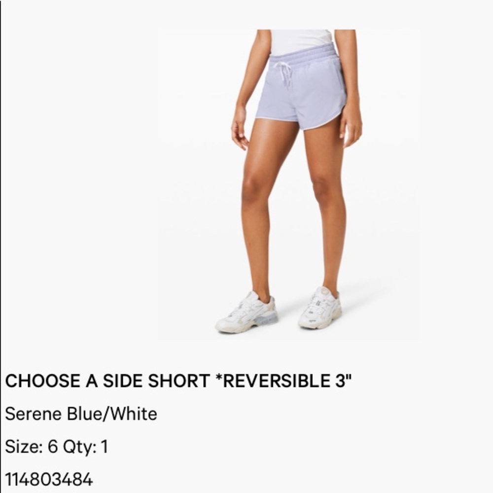 Lululemon Choose a Side Midrise Short 3” sz 6 Blue Serene and White NWT